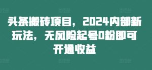 头条搬砖项目,2024内部新玩法,无风险起号0粉即可开通收益-聊项目