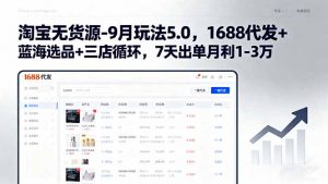 淘宝无货源-9月玩法5.0,1688代发+蓝海选品+三店循环,7天出单月利1-3万-聊项目