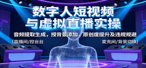 数字人短视频与虚拟直播实操，音频提取生成，背景添加，原创度提升及违规规避-聊项目