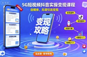 5G短视频抖音实操变现课程，自媒体，无谓引流变现-聊项目