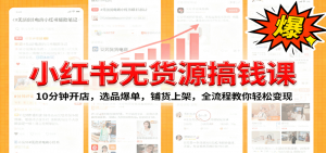 小红书无货源爆单课:10分钟开店,选品爆单,铺货上架,全流程教你轻松变现-聊项目