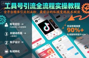 工具号引流全流程保姆级实操教程，全平台精准引流创业粉，最前沿的私域变现技术赋能-聊项目