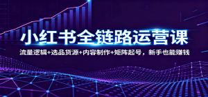 小红书全链路运营课：流量逻辑+选品货源+内容制作+矩阵起号，新手也能赚钱-聊项目