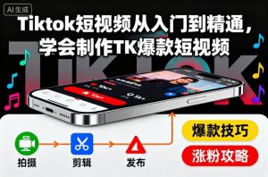 Tiktok短视频从入门到精通，学会制作TK爆款短视频-聊项目