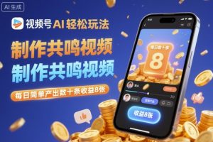 视频号AI轻松玩法，制作共鸣视频，每日简单产出数十条收益8张-聊项目