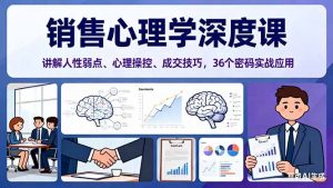 销售心理学深度课，讲解人性弱点、心理操控、成交技巧，36个密码实战应用-聊项目