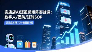 实体店AI短视频矩阵实战课：数字人/团购/矩阵SOP，引流成本降70%销量翻3倍-聊项目