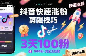 抖音快速涨粉剪辑技巧,3天1000粉,安全无违规-聊项目