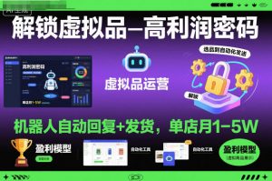 解锁虚拟品高利润密码:机器人自动回复+发货,单店月1-5W【揭秘】-聊项目