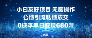 小白友好项目,无脑操作,公域引流私域成交,0成本单日变现680米-聊项目