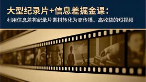 大型纪录片+信息差掘金课:利用信息差将纪录片素材转化为高传播、高收益的短视频-聊项目