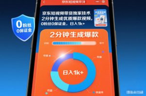 京东短视频带货独家技术,2分钟生成一条优质爆款视频,0粉丝0保证金,日入1k+【揭秘】-聊项目