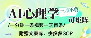 AI一键生成心理学简笔画视频，一刀不剪无需剪辑，可批量可矩阵，带书带素材带资料带徒弟-聊项目