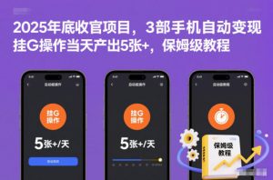 2025年底收官项目，3部手机自动变现，挂G操作当天产出5张+，保姆级教程【揭秘】-聊项目