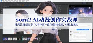 Sora2 AI动漫创作实战课：账号注册/提示词/人物声画一致/短视频变现，轻松出爆款-聊项目
