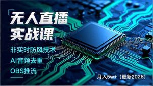 无人直播实战课，非实时防风技术、AI音频去重、OBS推流，建立技术壁垒，月入5w+(更新2026-聊项目