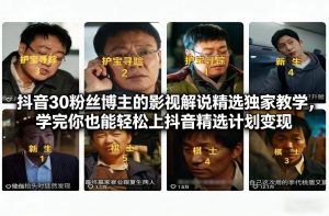 抖音30粉丝博主的影视解说精选独家教学,学完你也能轻松上抖音精选计划变现-聊项目