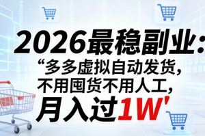 2026最稳副业：多多虚拟自动发货，不用囤货不用人工，月入过1W【揭秘】-聊项目