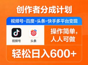 创作者分成计划,视频号-百度-头条-快手多平台变现,操作简单,人人可做,轻松日入600+-聊项目