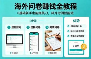 海外问卷賺钱全教程，0基础新手也能賺美刀，碎片时间就能做-聊项目