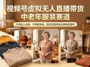 视频号虚拟无人直播带货中老年服装赛道,不用真人出镜、不用租场地,轻松实现持续出单稳定盈利-聊项目