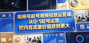 视频号起号视频投放运营课,从0-1起号运营,把内容流量价值放到更大-聊项目