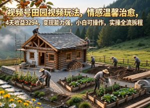 视频号田园视频玩法,情感温馨治愈,4天收益3294,变现能力强,小白可操作,实操全流程拆解-聊项目
