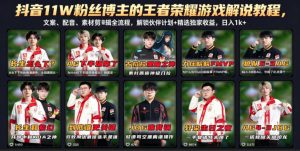 抖音11W粉丝博主的王者荣耀游戏解说教程,文案、配音、素材剪辑全流程,解锁伙伴计划+精选独家收益,日入1k+-聊项目
