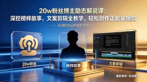 20w粉丝博主励志解说课:深挖榜样故事,文案剪辑全教学,轻松创作正能量爆款-聊项目