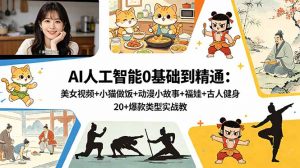 AI人工智能0基础到精通:美女视频+小猫做饭+动漫小故事+福娃+古人健身,20+爆款类型实战教学-聊项目