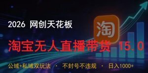 2026网创天花板，淘宝无人直播带货15.0，公域+私域双玩法，日入1k+，不违规不封号【揭秘】-聊项目