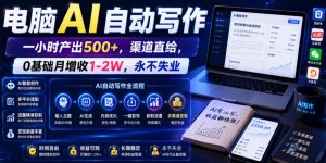 电脑AI自动写作,一小时产出500+,渠道直给,0基础月增收1-2W,永不失业【揭秘】-聊项目