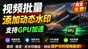 批量视频添加动态水印！Windows纯本地运行，支持GPU加速，完全免费，视频防搬运工具水印工坊，可以批量-聊项目