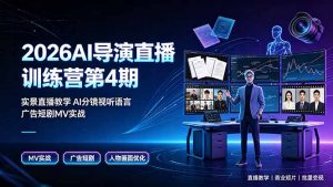 2026AI导演直播训练营第4期,实景直播教学AI分镜视听语言,广告短剧MV实战,解决人物画面崩坏痛点-聊项目