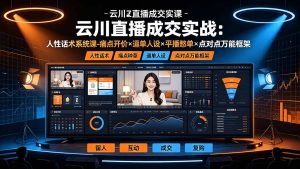 云川直播成交实战:人性话术系统课-痛点种草×塑品开价×逼单人设×平播憋单×点对点万能框架-聊项目